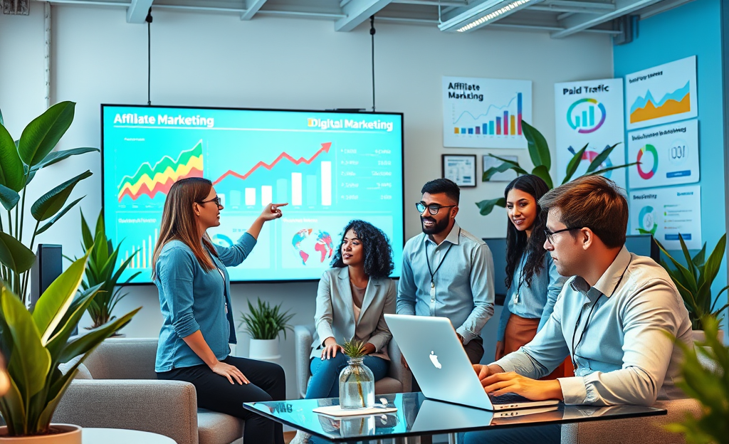 Imagem representativa de estratégias de Marketing Digital com foco em Tráfego Pago e Marketing de Afiliados.